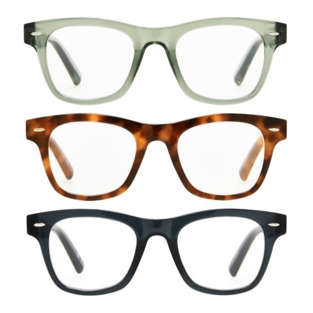 Foster Grant Design Optics 2.0 Way Style Reading Glasses #817 3PK TOR, BLU, GRN
